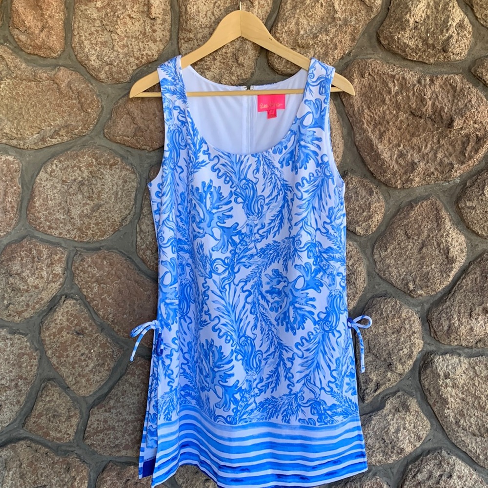 Lilly Pulitzer mermaid Sammi romper size 12 blue,white and mermaids size 12